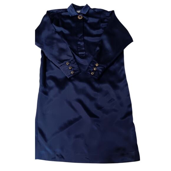 VINTAGE LIZ CLAIBORNE Satin Dress 8 Midnight Blue Tags/NOS Dressy Power Event - Picture 4 of 12